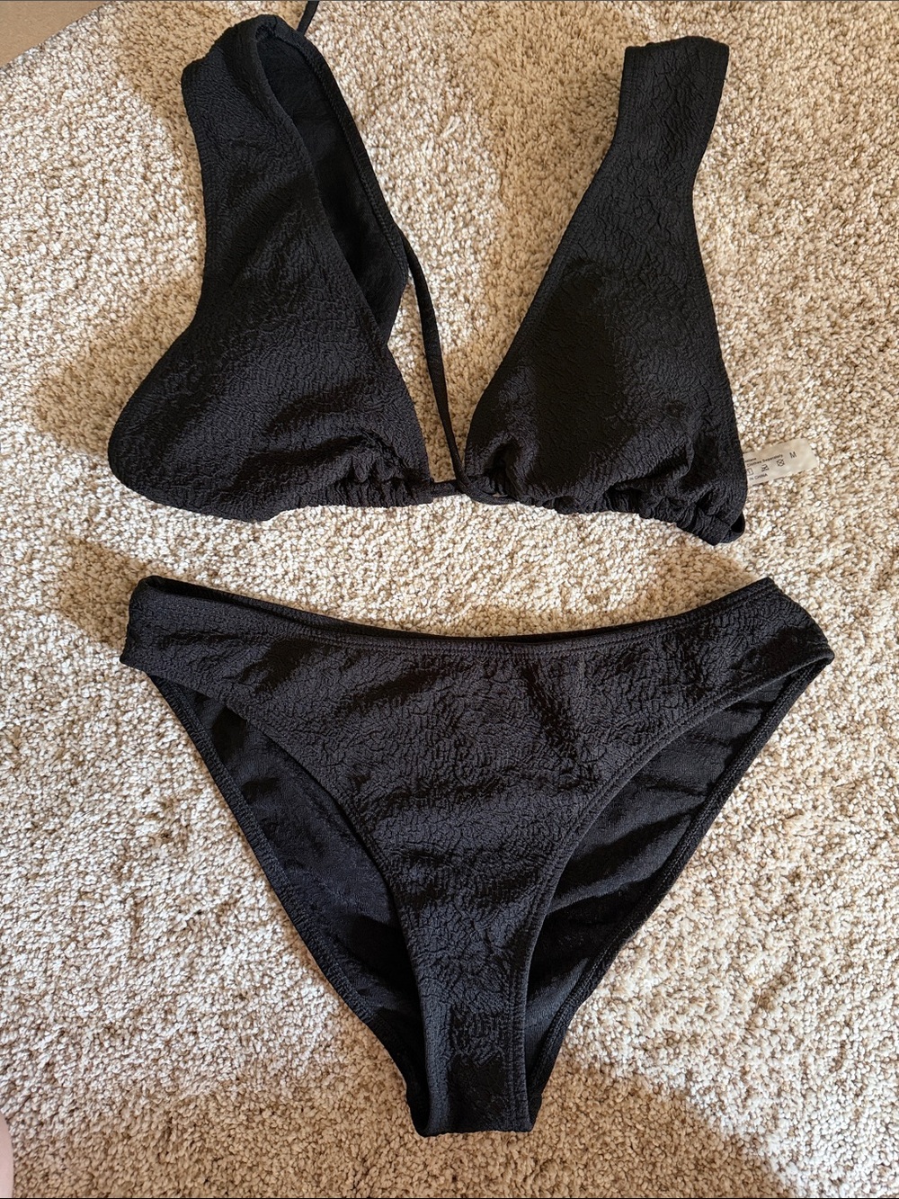 SHEIN Black Textured Triangle Bikini Set